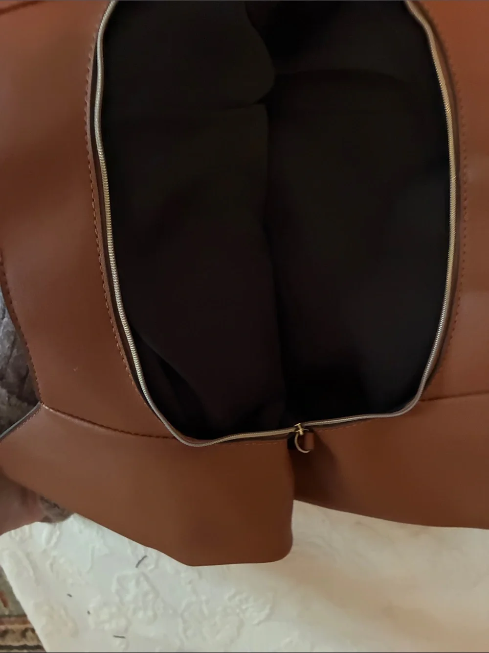 JustFab Brown Leather-Style Hobo Bag with Gold Chain Accents